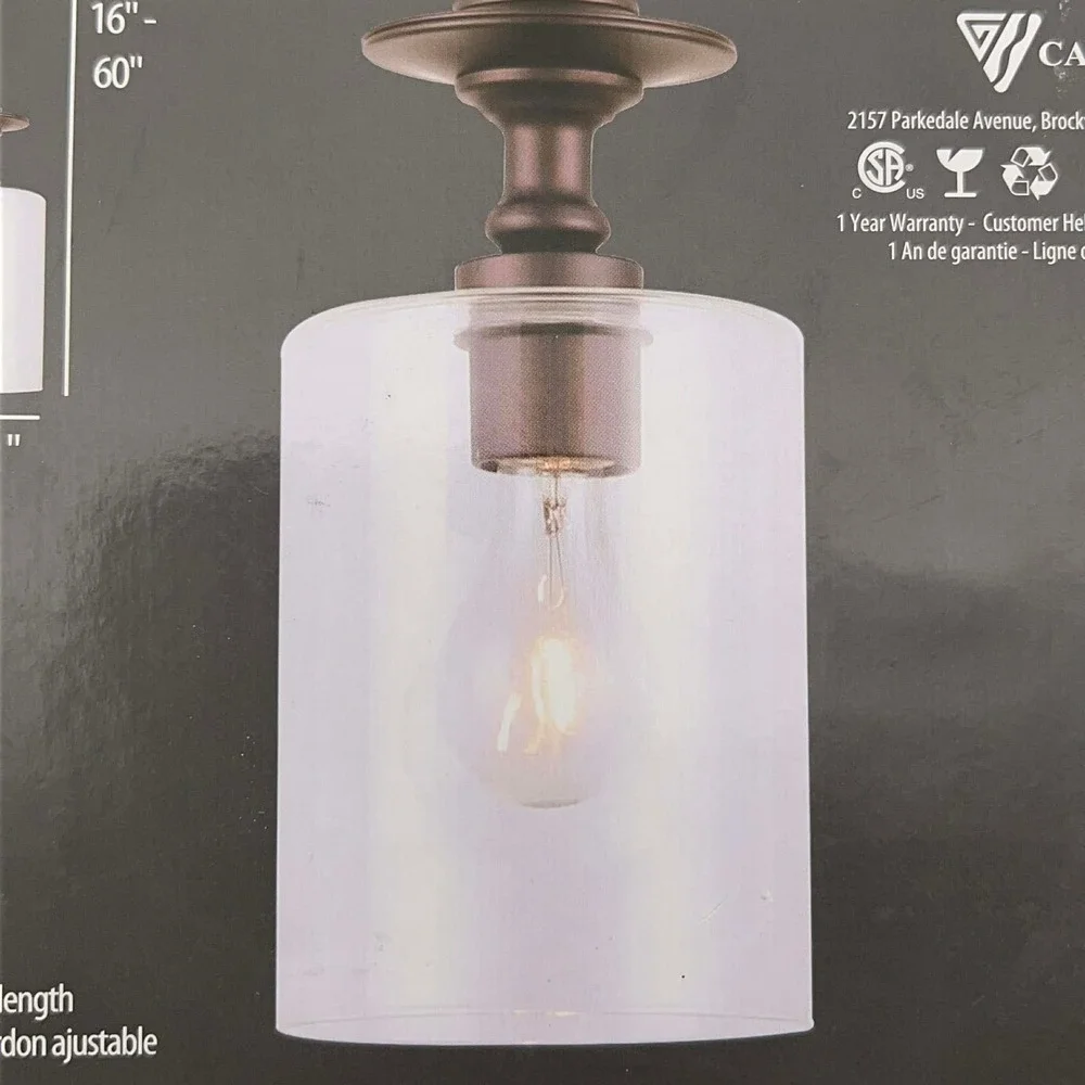 Canarm York Oil Rubbed Bronze Clear Glass Pendant‎ Light Fixture IPL276B010RB